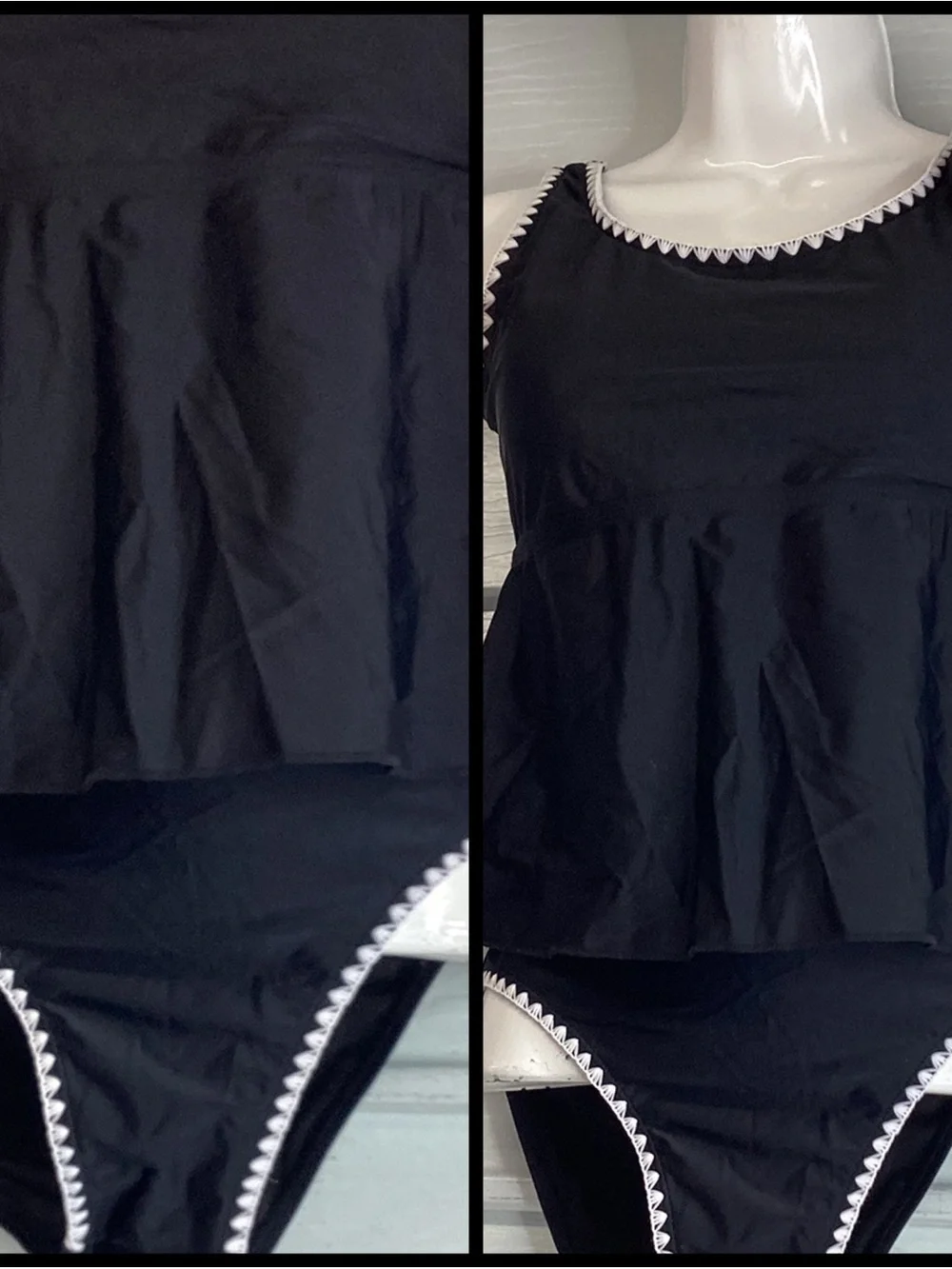 Black Crochet-Trim Tankini Top and Brief Set -Girls two piece swimsuit.76